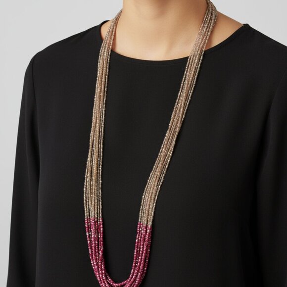 LOFT Pink and Silver Multi-Strand Necklace - Picture 1 of 9
